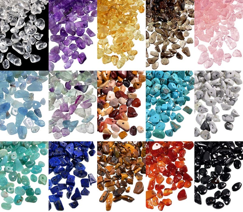 AD BEADS خرز طبيعي من رقائق AD 5-10 مم شكل حر غير منتظم مجموعة خرز من الأحجار الكريمة 34" أو 15 مجموعة صندوق رقائق مختلطة (مجموعة صندوق مختلط) - Image 3